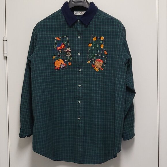Vintage Studio Collection Womens Shirt 20W Embroidered Autumn Button Up Plaid - Picture 1 of 16